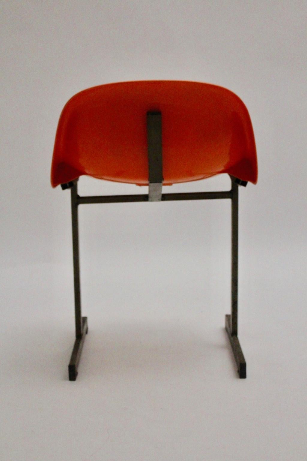 Space Age Vintage Orange Plastic Metal Chair 1970s For Sale 9