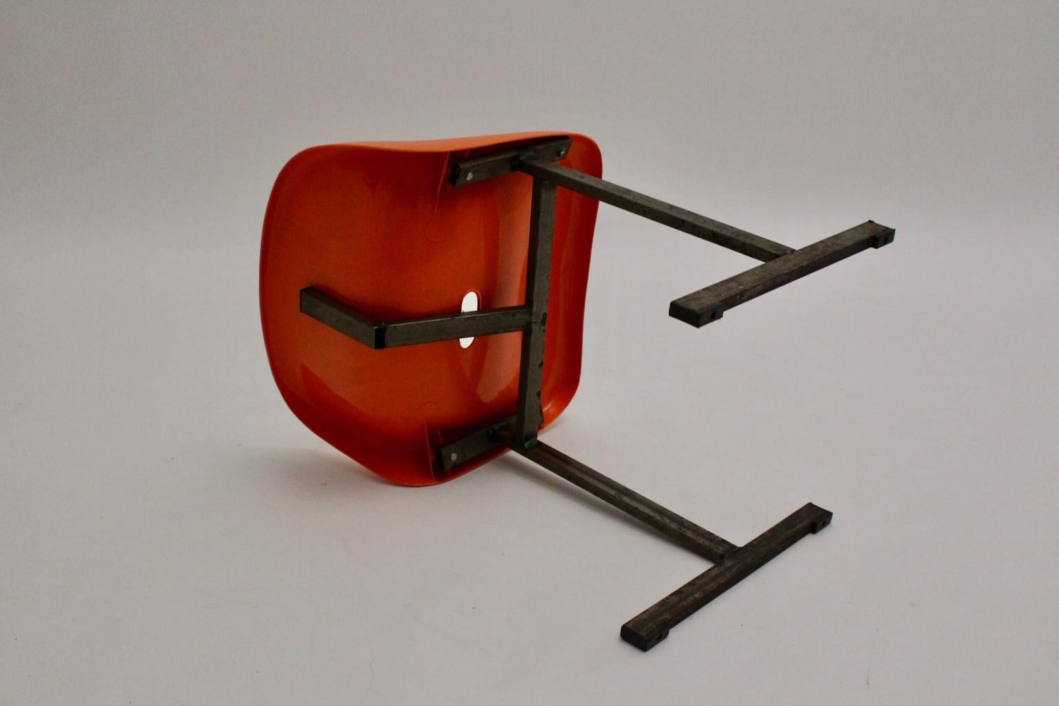 Space Age Vintage Orange Plastic Metal Chair 1970s For Sale 10
