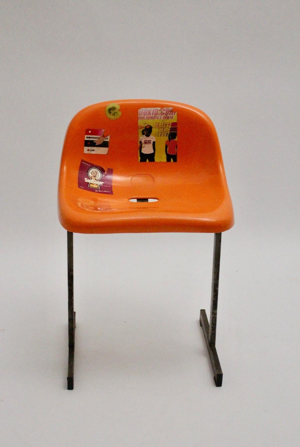 Austrian Space Age Vintage Orange Plastic Metal Chair 1970s For Sale