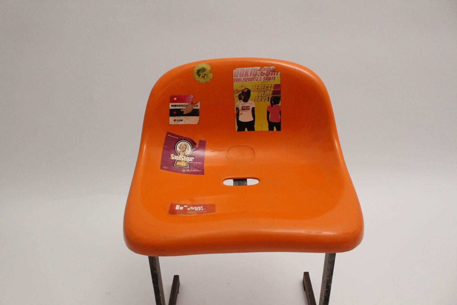 Space Age Vintage Orange Plastic Metal Chair 1970s In Fair Condition For Sale In Vienna, AT