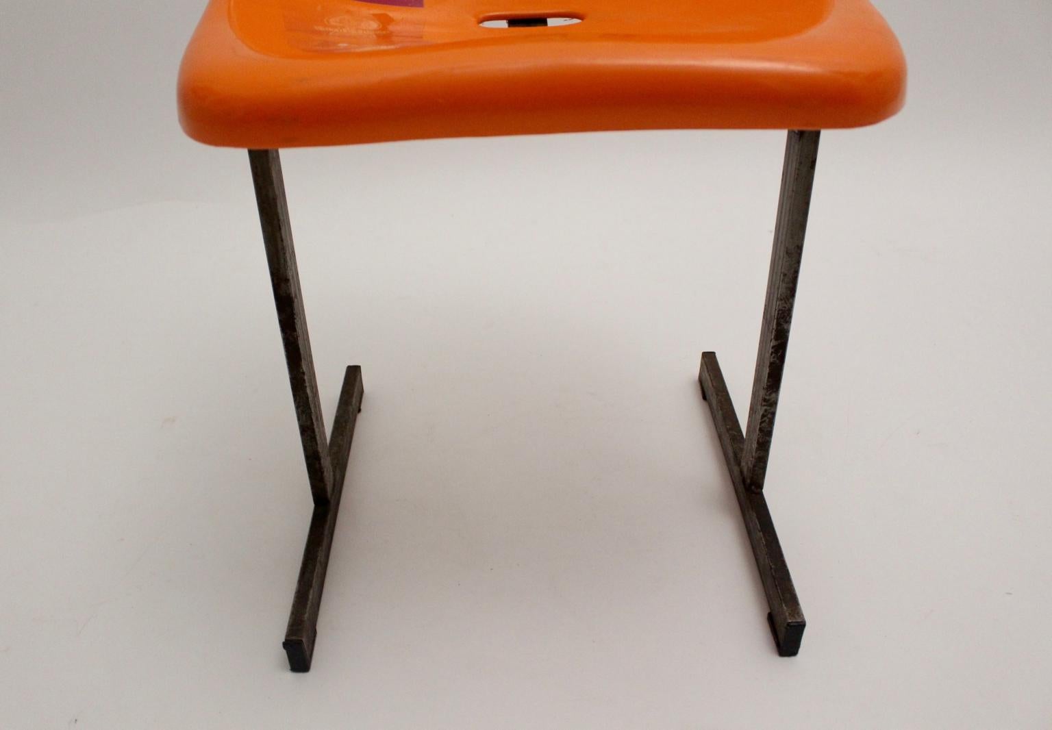 Late 20th Century Space Age Vintage Orange Plastic Metal Chair 1970s For Sale