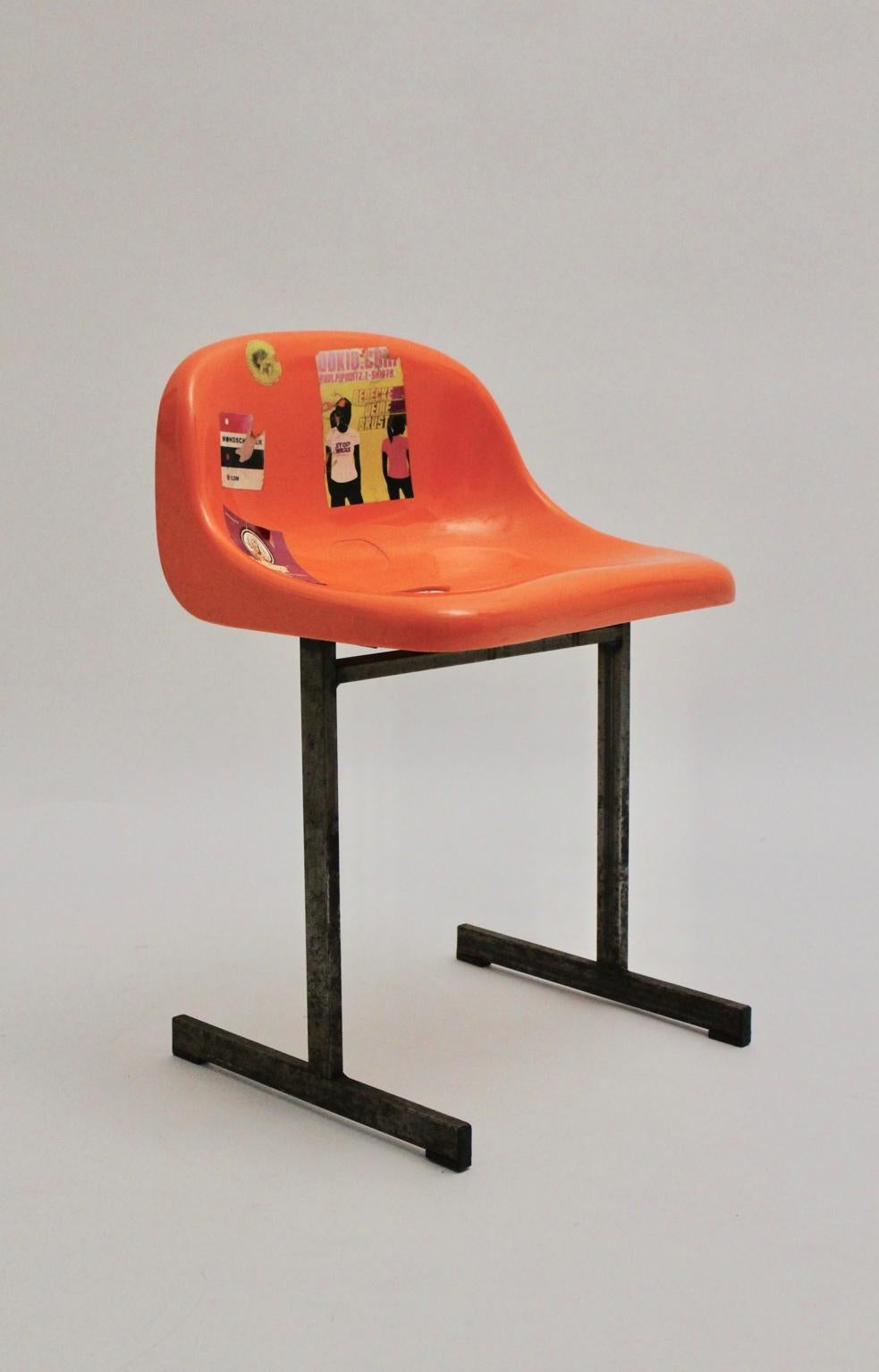 Space Age Vintage Orange Plastic Metal Chair 1970s For Sale 1