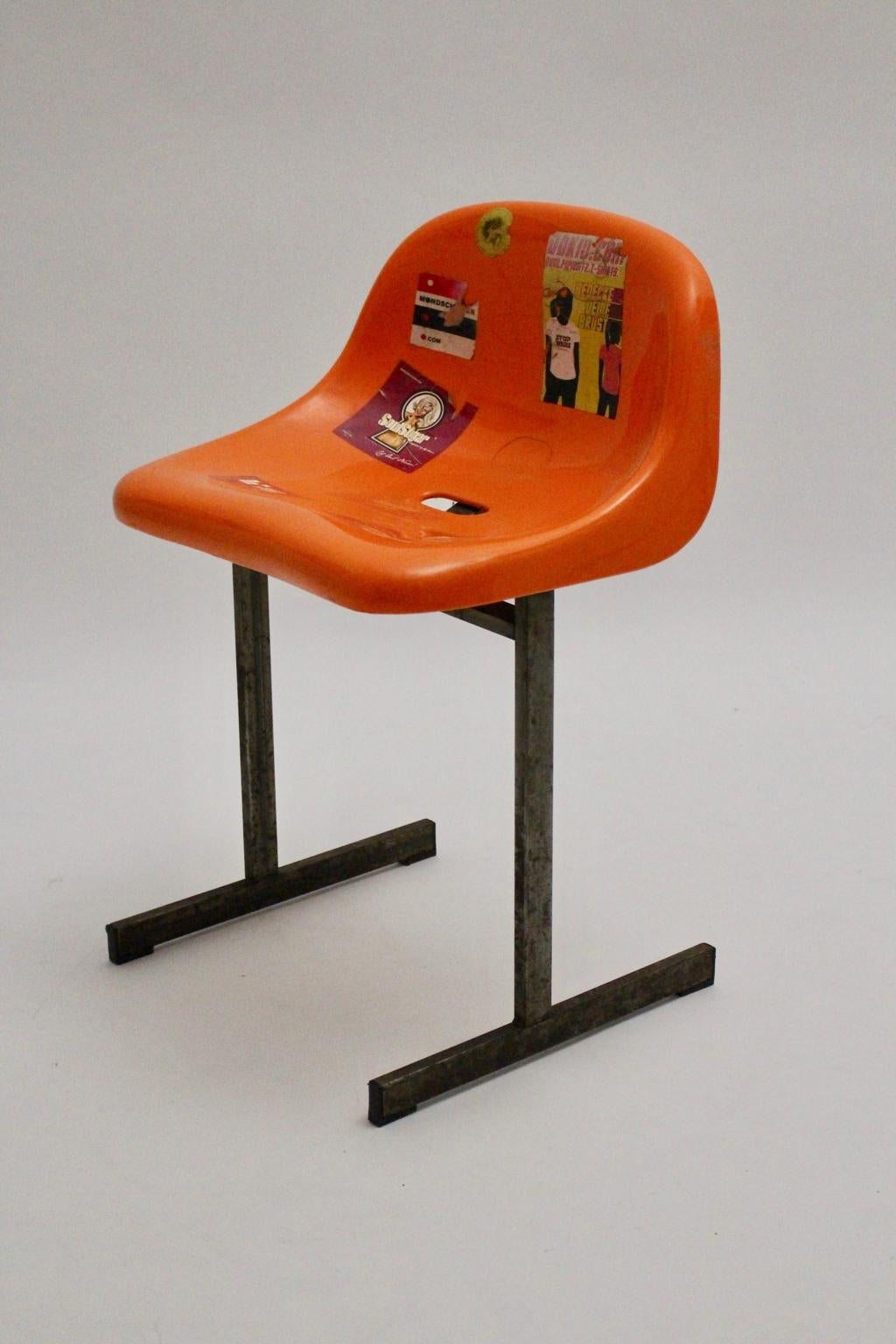 Space Age Vintage Orange Plastic Metal Chair 1970s For Sale 2