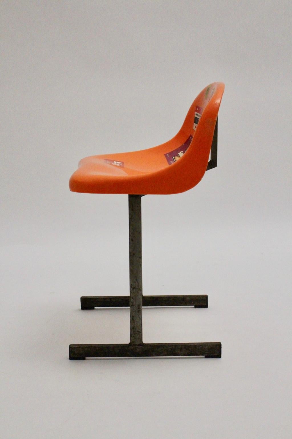 Space Age Vintage Orange Plastic Metal Chair 1970s For Sale 3