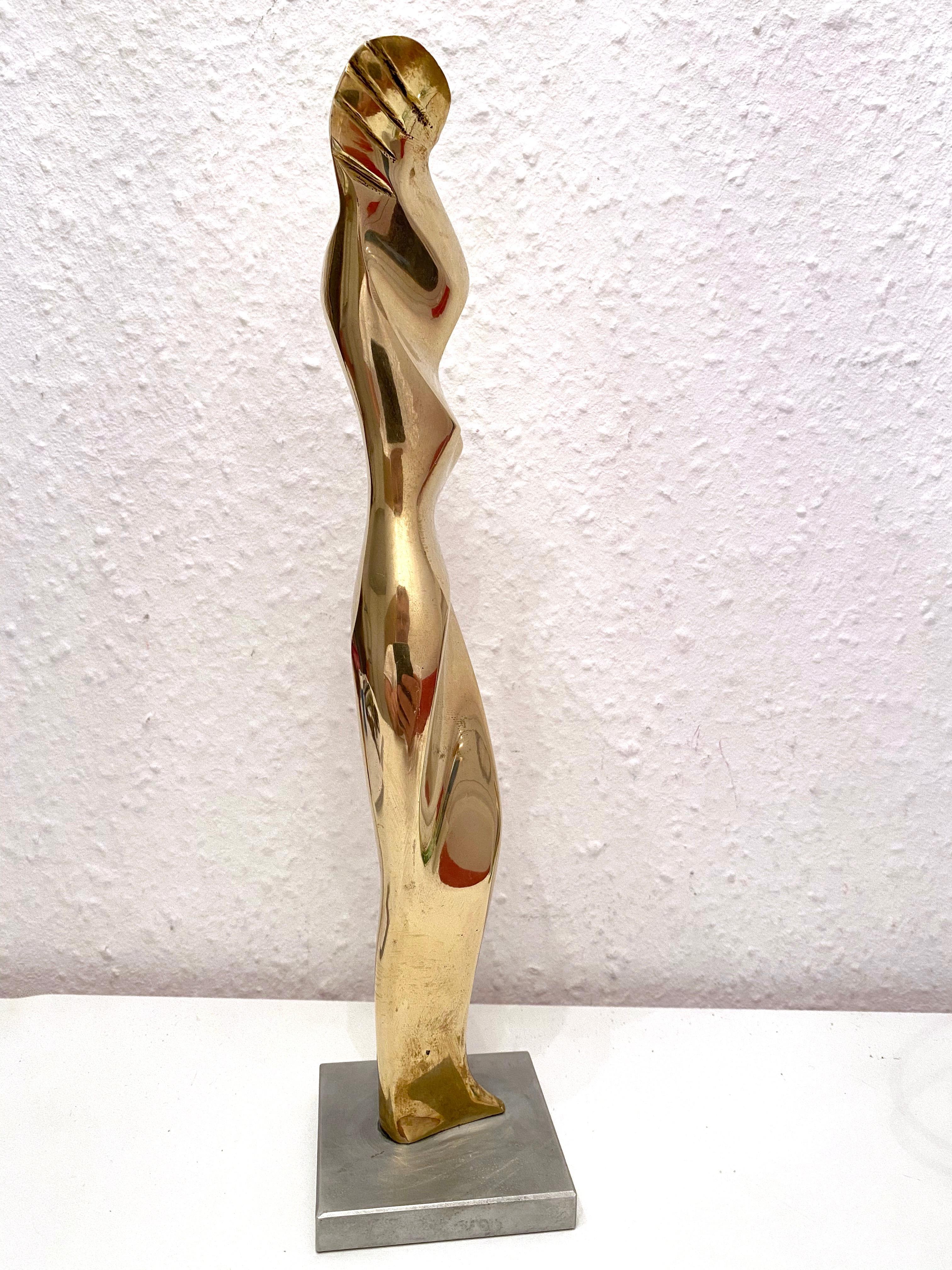 Hand-Crafted Modernist Vintage Polished Brass Sculpture of Abstract Venus Female Torso For Sale