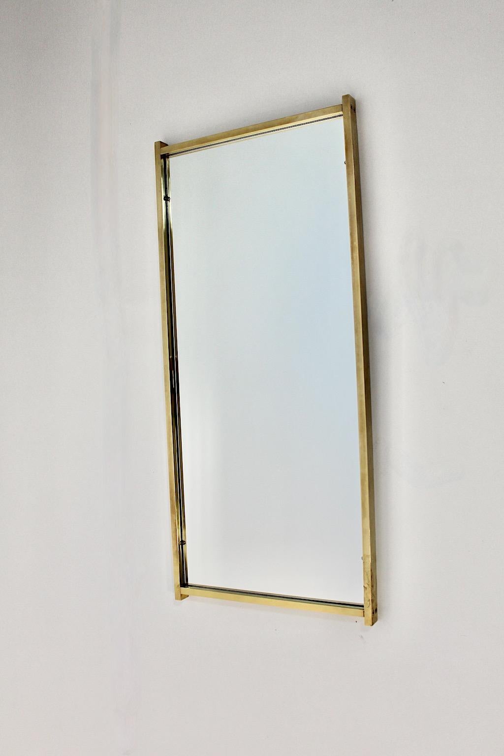 Modernist Vintage Rectangular Brass Wall Mirror Floor Mirror 1970s Italy In Good Condition For Sale In Vienna, AT