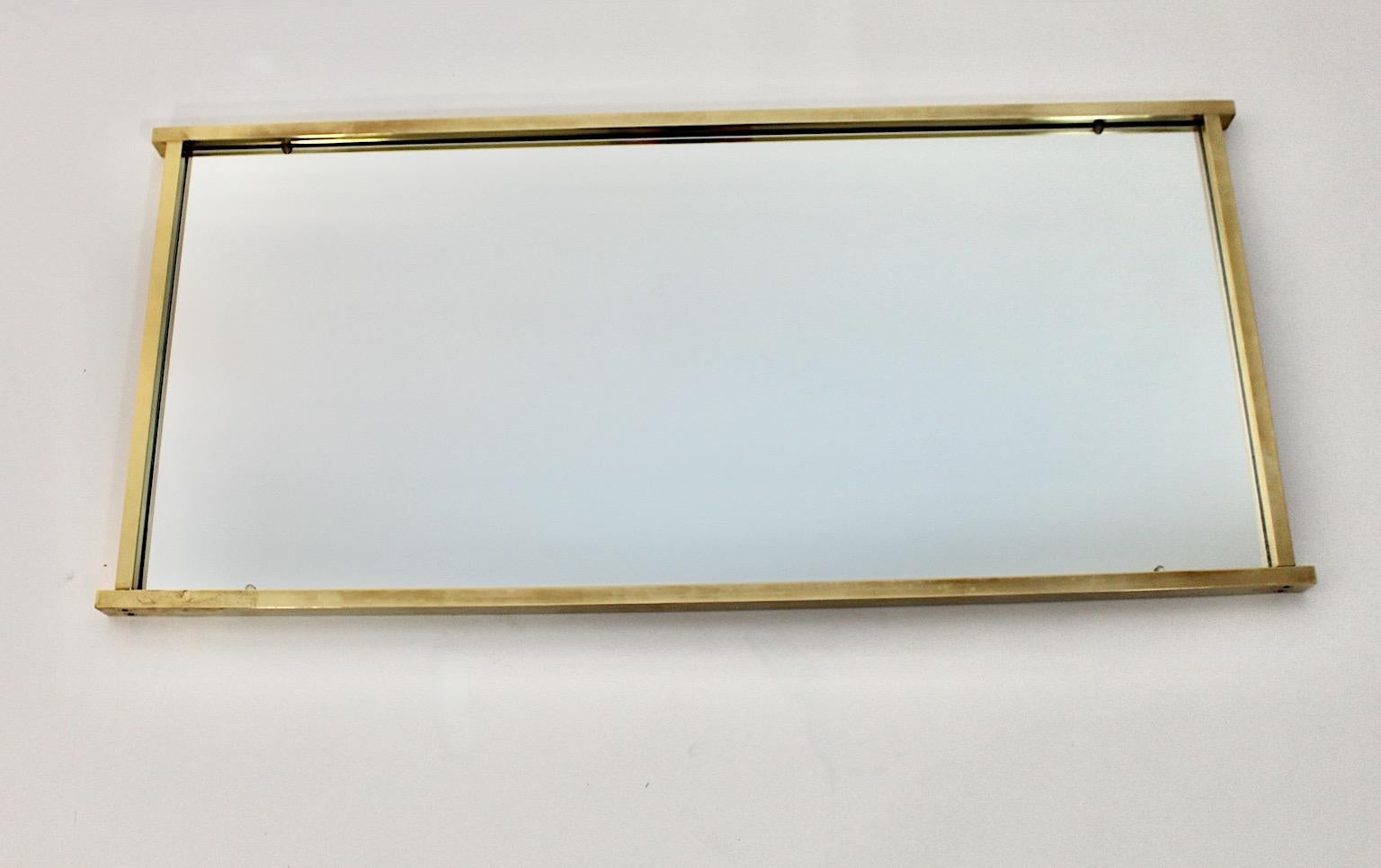 Late 20th Century Modernist Vintage Rectangular Brass Wall Mirror Floor Mirror 1970s Italy For Sale