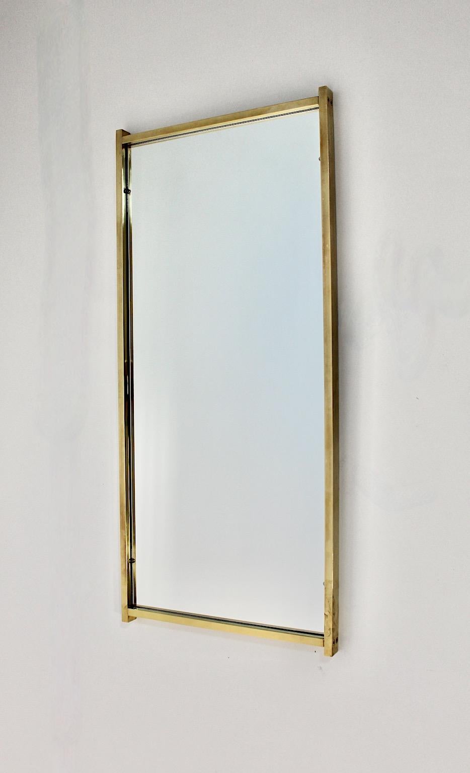 Modernist Vintage Rectangular Brass Wall Mirror Floor Mirror 1970s Italy For Sale 2