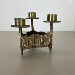 Modernist Vintage Sculptural Brutalist Brass Metal Candleholder, France, 1970s
