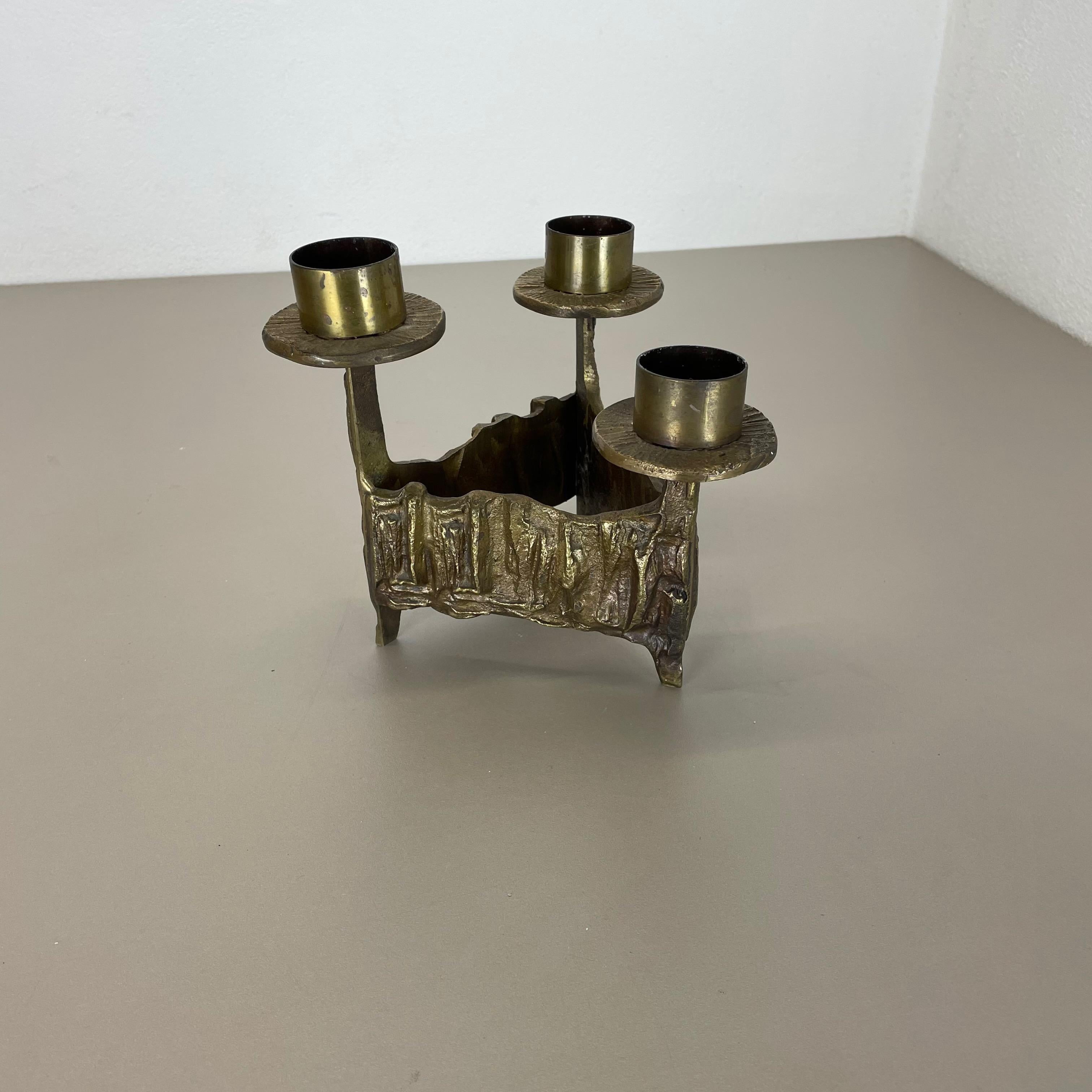 20th Century Modernist Vintage Sculptural Brutalist Brass Metal Candleholder, France, 1970s For Sale