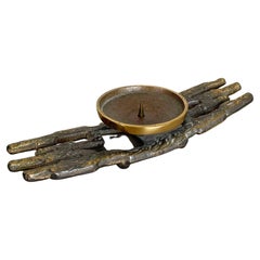 Modernist Vintage Sculptural Brutalist Bronze Metal Candleholder, France, 1970s