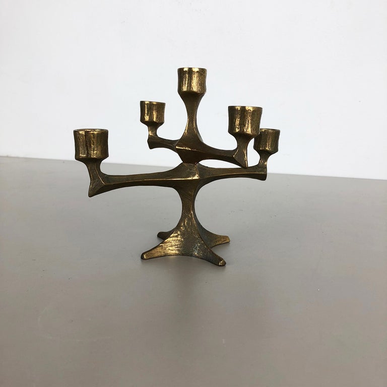 Modernist Vintage Sculptural Brutalist Bronze Metal Candleholder