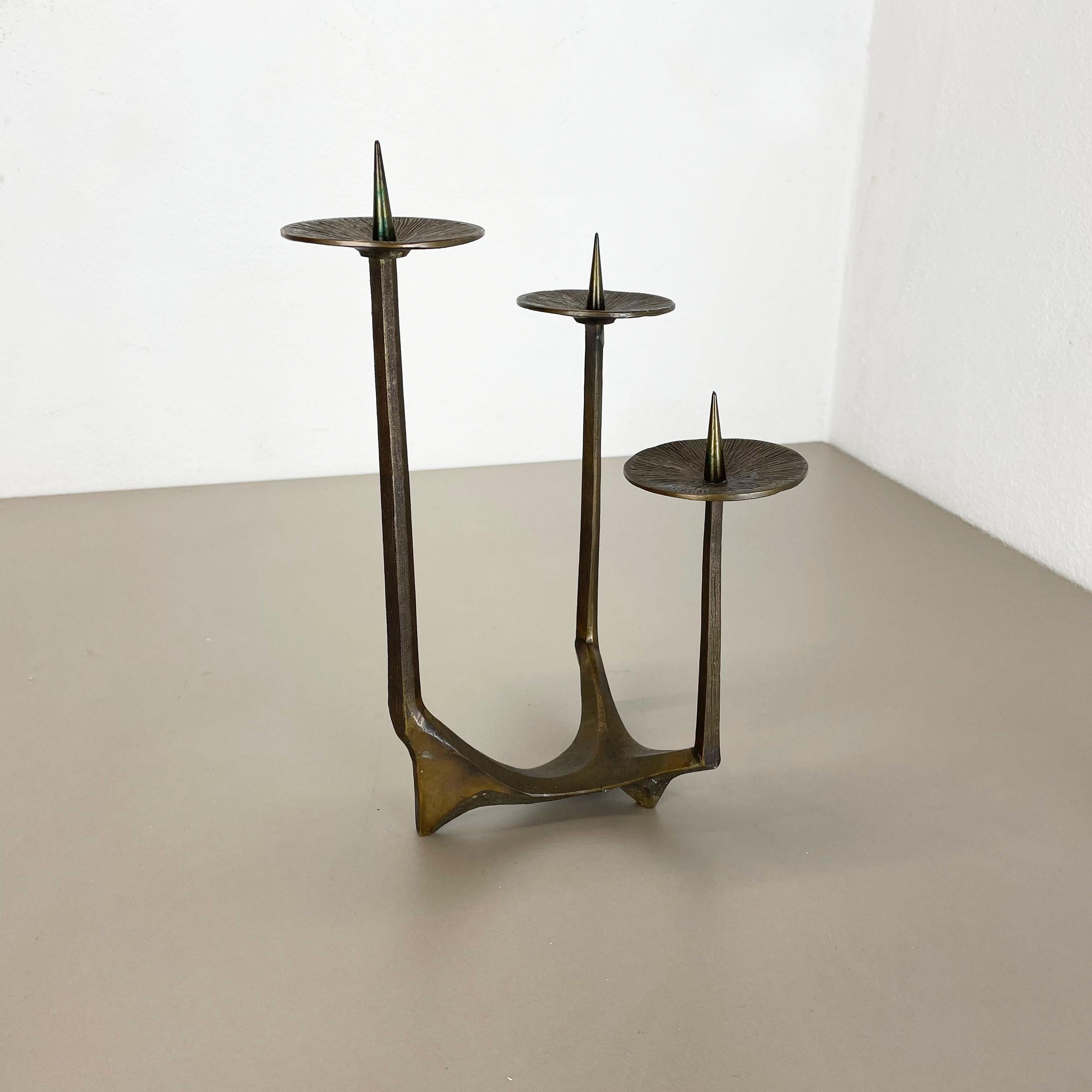 Scandinavian Modern Modernist Vintage Sculptural Brutalist Bronze Metal Candleholder, France, 1970s