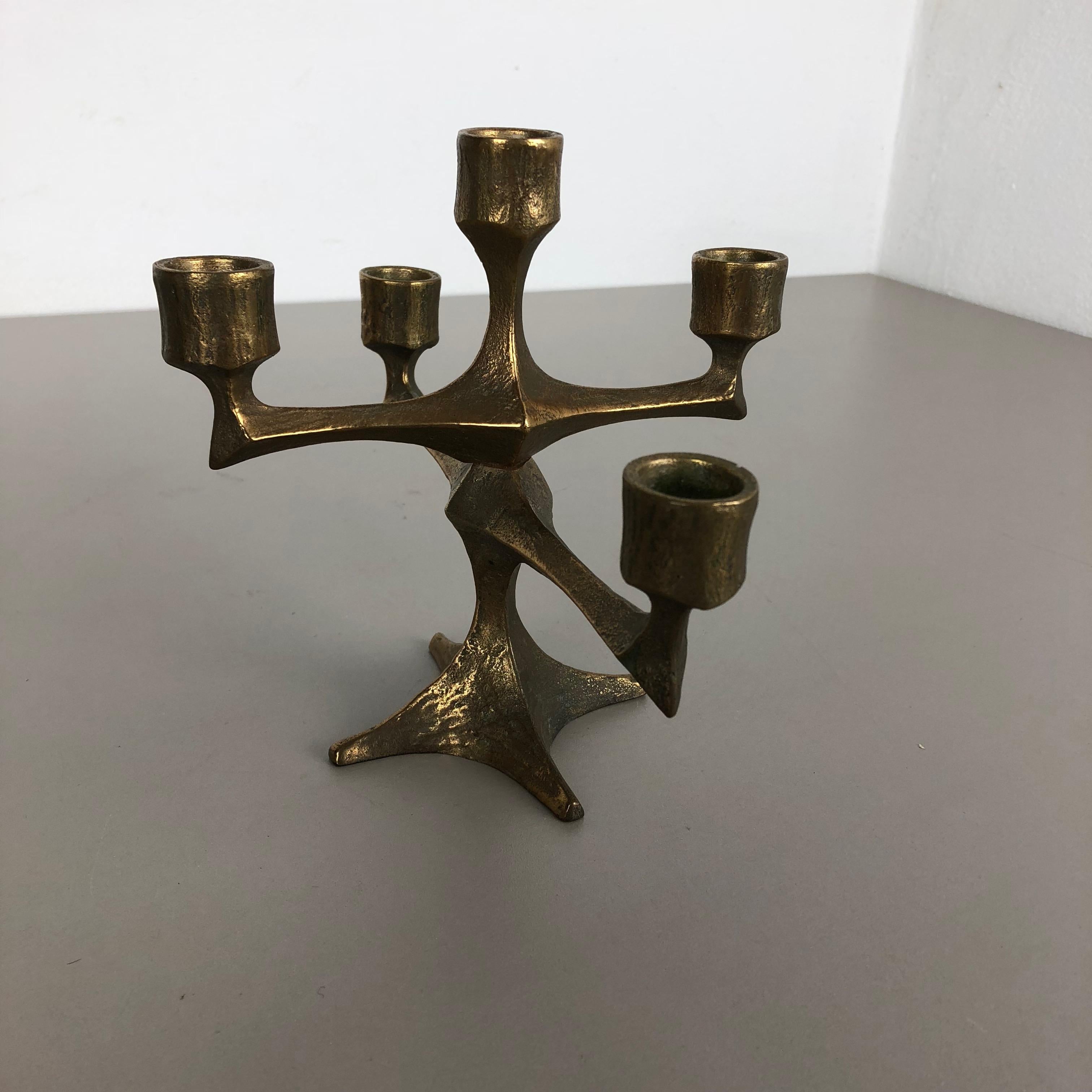 German Modernist Vintage Sculptural Brutalist Bronze Metal Candleholder, France, 1970s