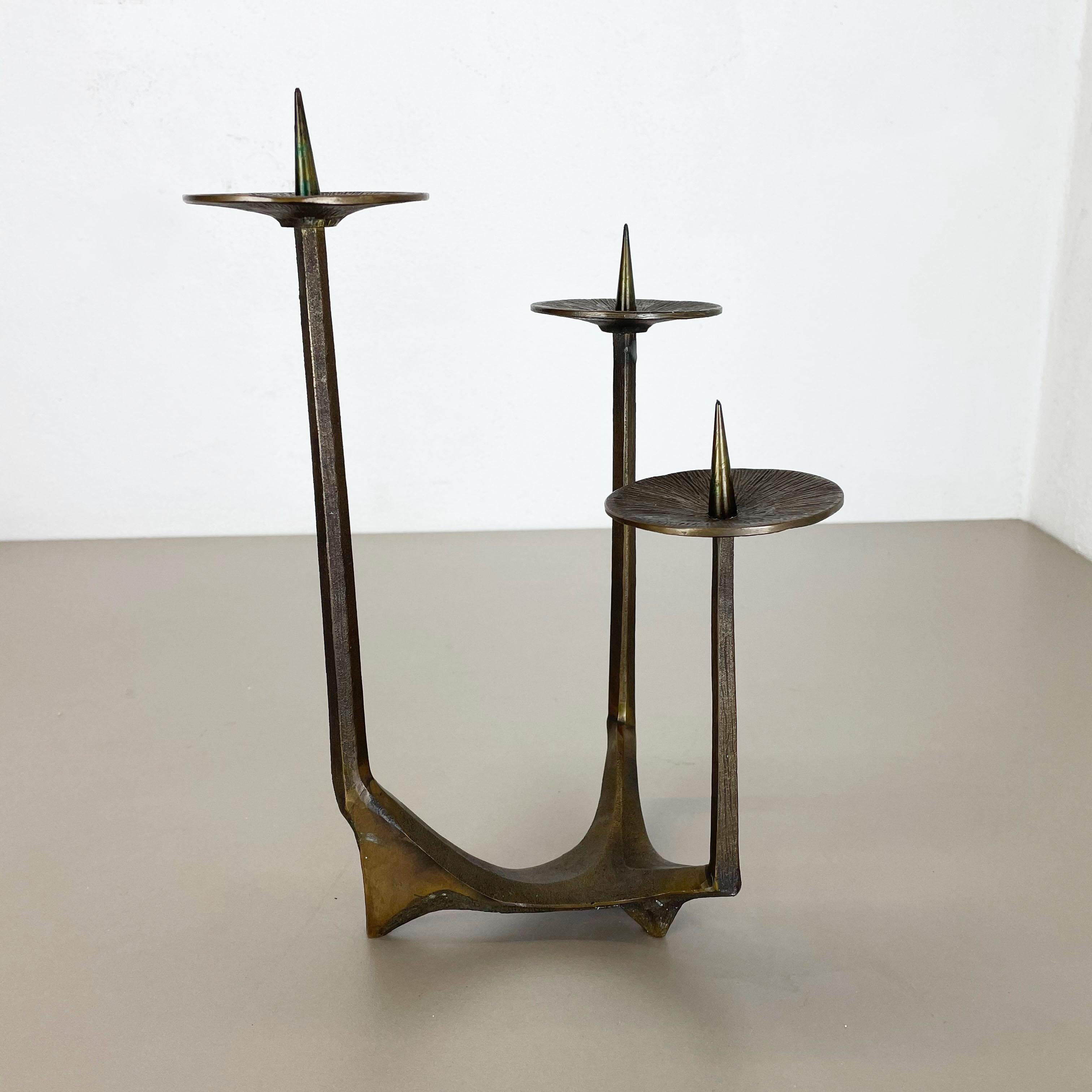 Modernist Vintage Sculptural Brutalist Bronze Metal Candleholder, France, 1970s In Good Condition In Kirchlengern, DE