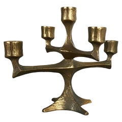 Modernist Vintage Sculptural Brutalist Bronze Metal Candleholder, France, 1970s