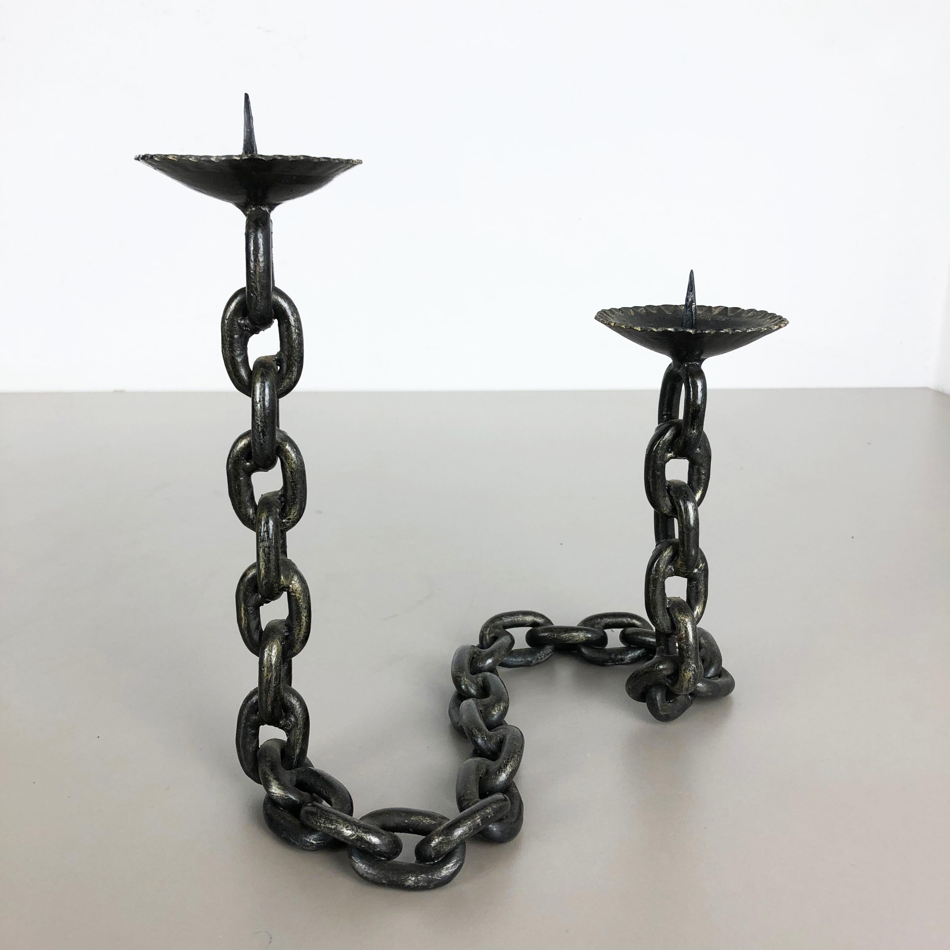Modernist Vintage Sculptural Brutalist Chain Metal Candleholder, France, 1970s 5