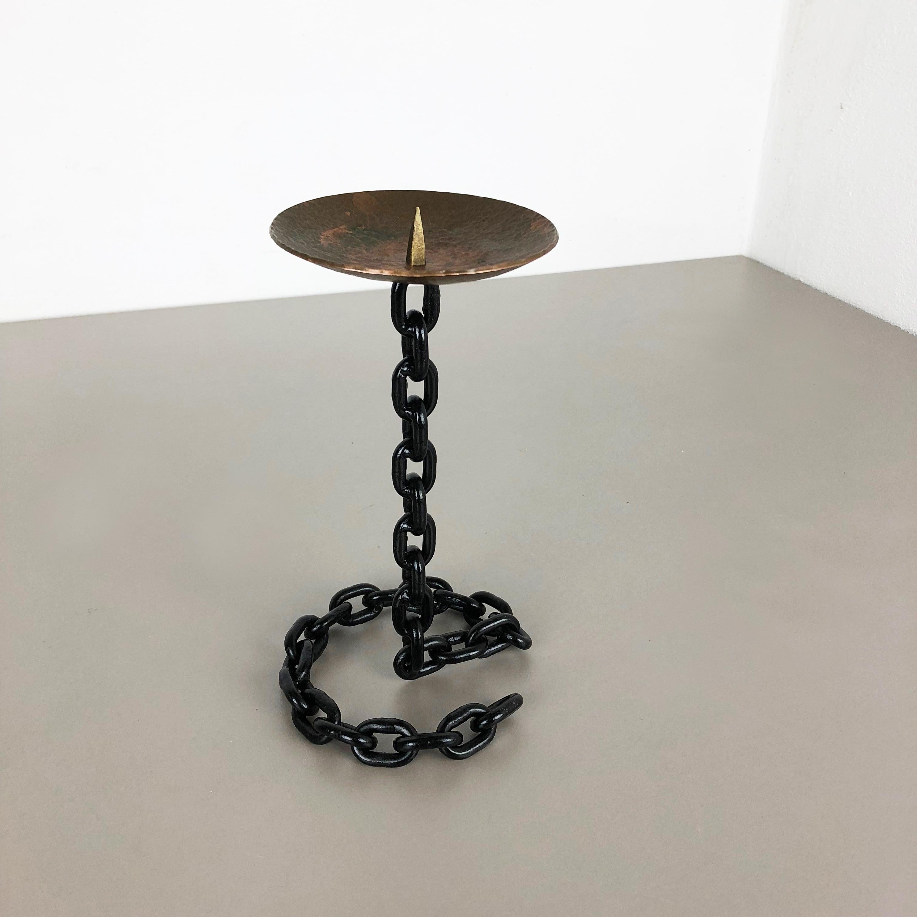 Hollywood Regency Modernist Vintage Sculptural Brutalist Chain Metal Candleholder, France, 1970s