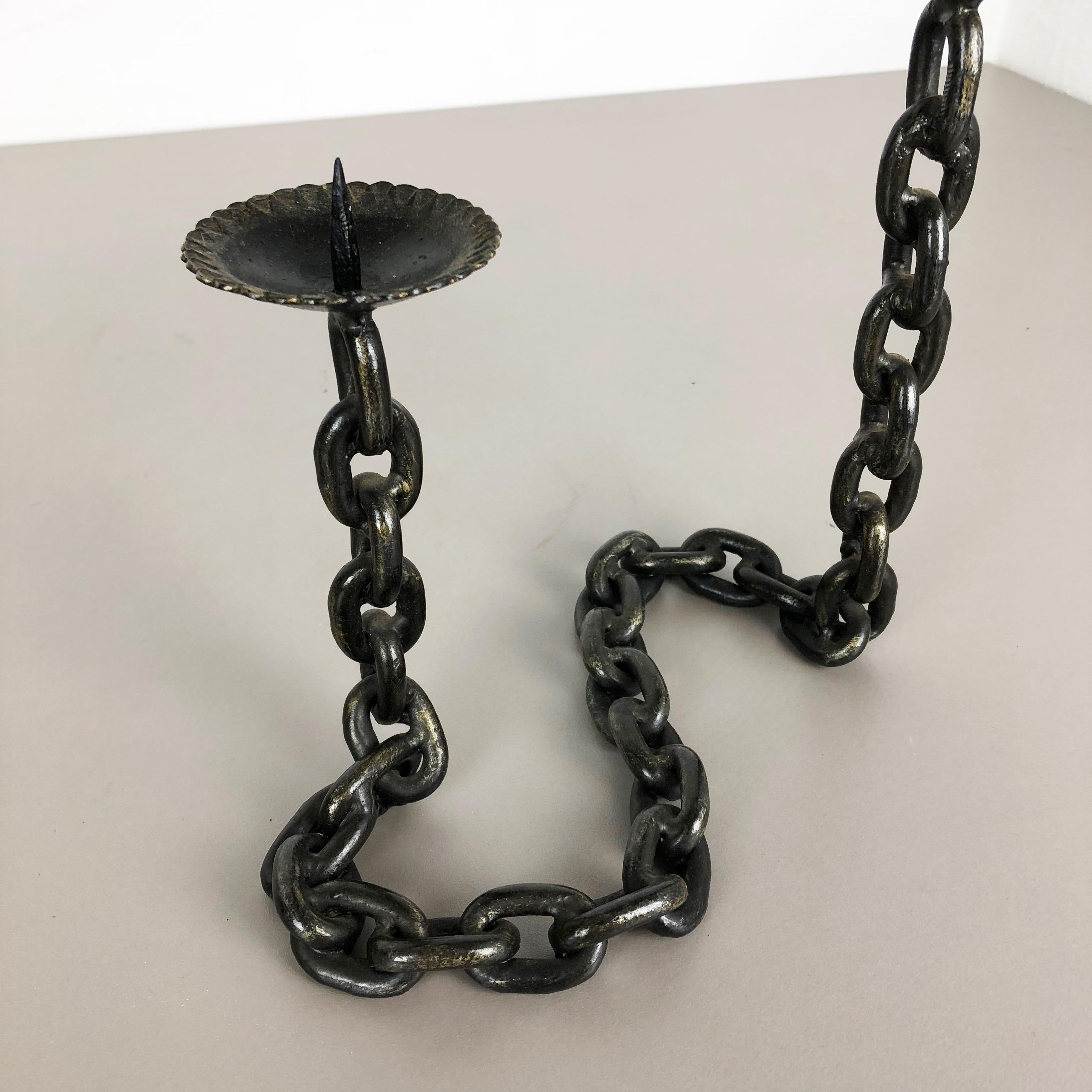 American Modernist Vintage Sculptural Brutalist Chain Metal Candleholder, France, 1970s