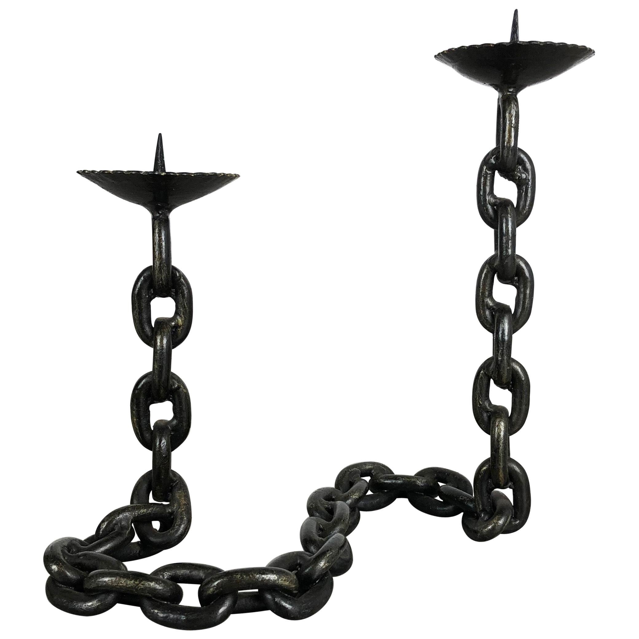Modernist Vintage Sculptural Brutalist Chain Metal Candleholder, France, 1970s