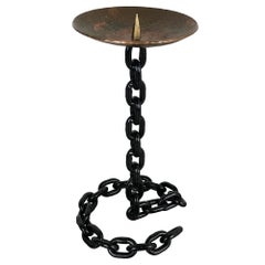 Modernist Vintage Sculptural Brutalist Chain Metal Candleholder, France, 1970s