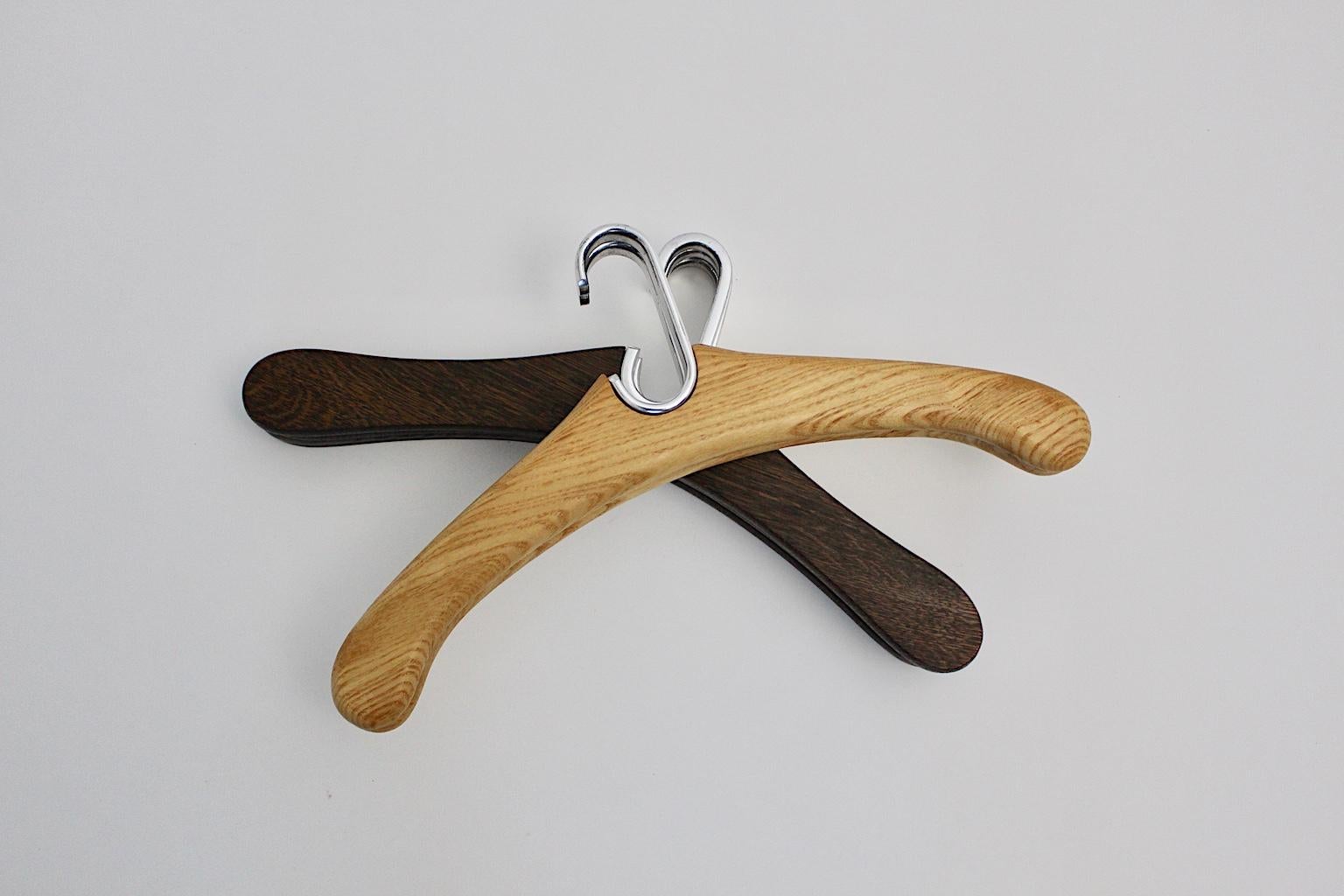 Late 20th Century Modernist Vintage Set of Six Oak Cloth Hangers, Austria, 1970s For Sale