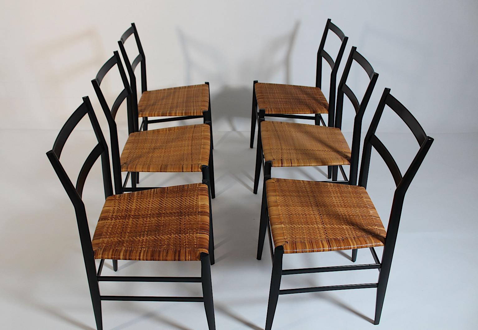Modernista Vintage Seis sillas Superleggera de Gio Ponti para Cassina 1957 Italia Moderno de mediados de siglo en venta