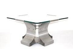 Modernist Vintage Steel Glass Coffee Table Francois Monnet 1970s France