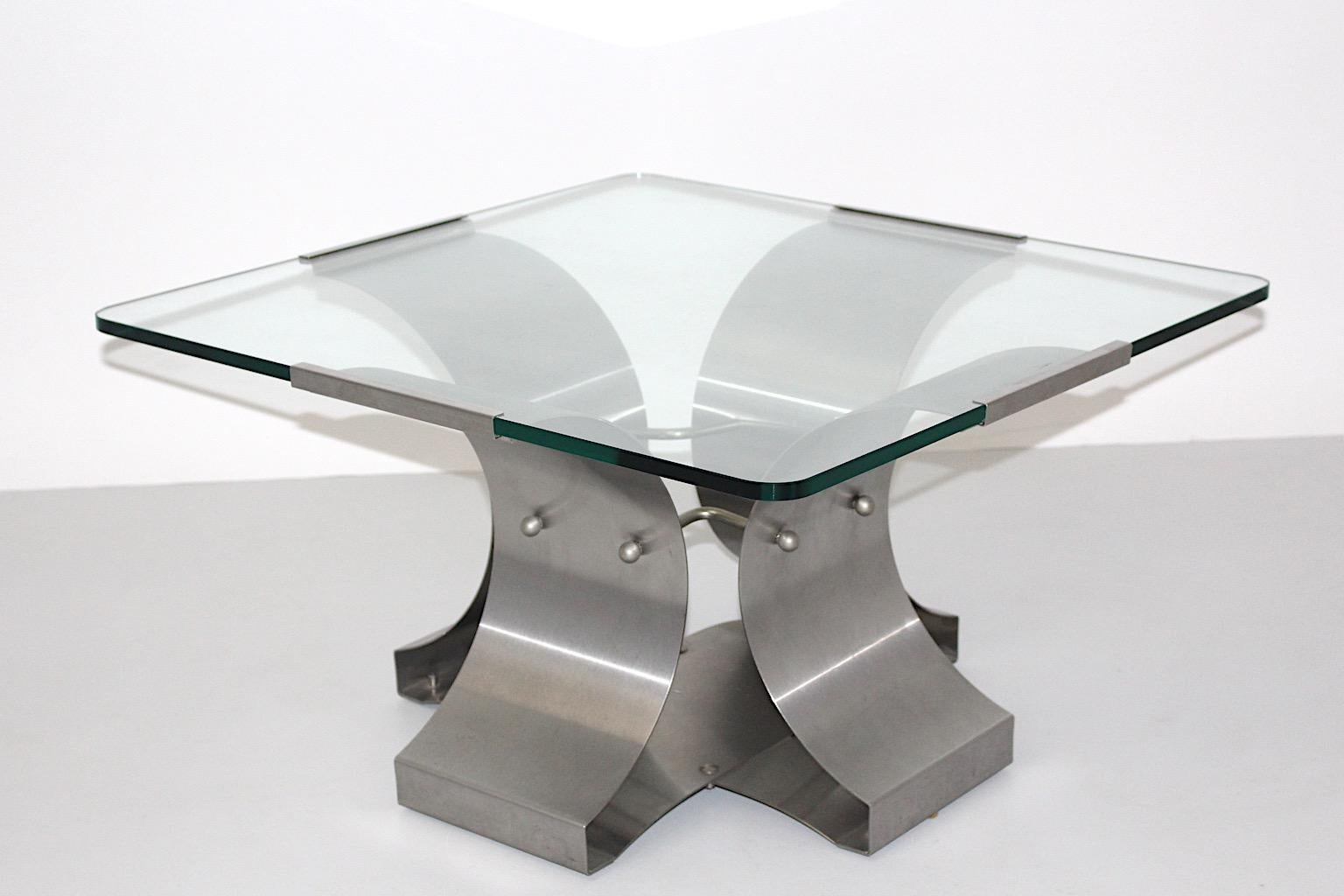 Modernist Vintage Steel Glass Coffee Table Francois Monnet 1970s France In Good Condition For Sale In Vienna, AT