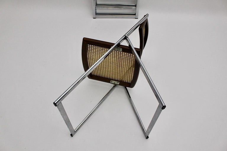 Modernist Vintage Three Chromed Beech Mesh Dining Chairs or Chairs, 1970, Italy For Sale 5