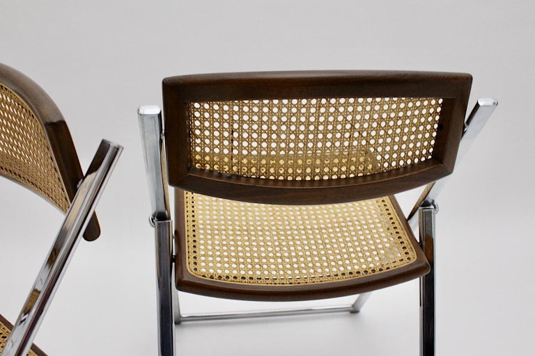 Modernist Vintage Three Chromed Beech Mesh Dining Chairs or Chairs, 1970, Italy For Sale 14