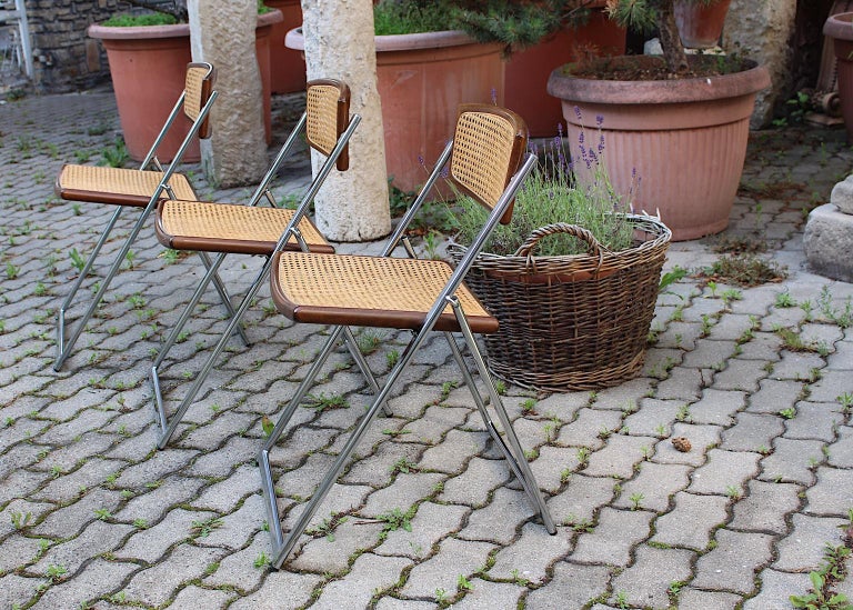 Modernist Vintage Three Chromed Beech Mesh Dining Chairs or Chairs, 1970, Italy In Good Condition For Sale In Vienna, AT