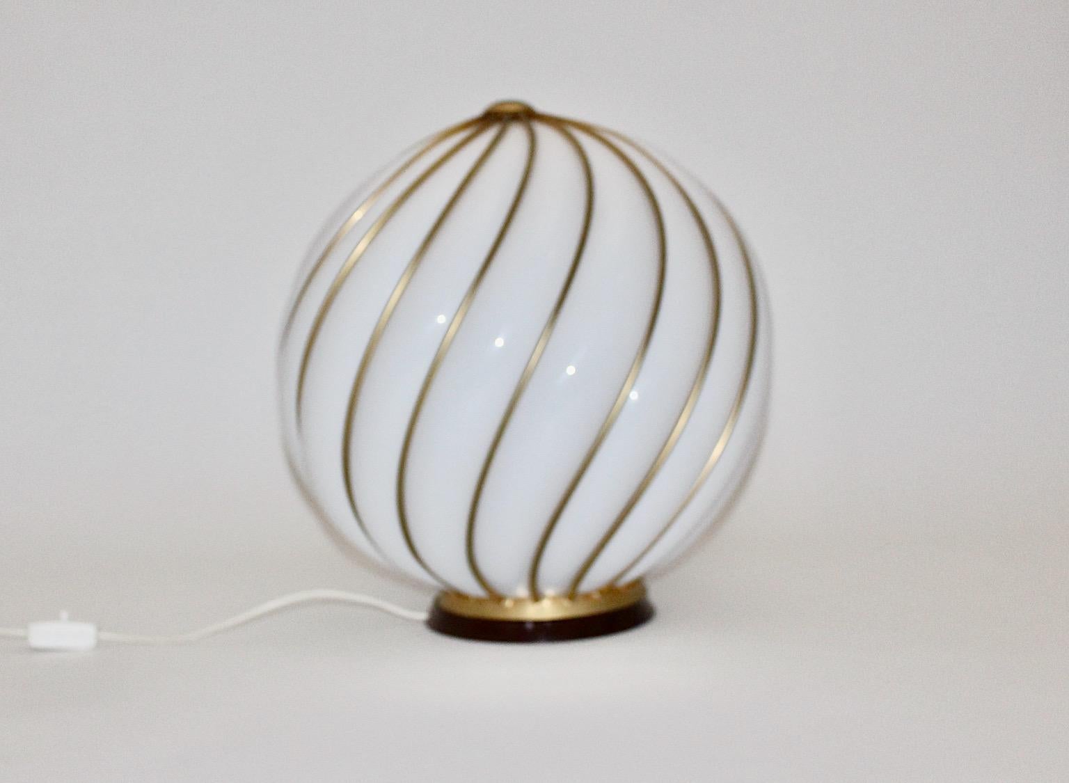 Modernist Vintage White Brass Glass Globe Floor Lamp Adolf Loos VeArt 1960 Italy For Sale 2