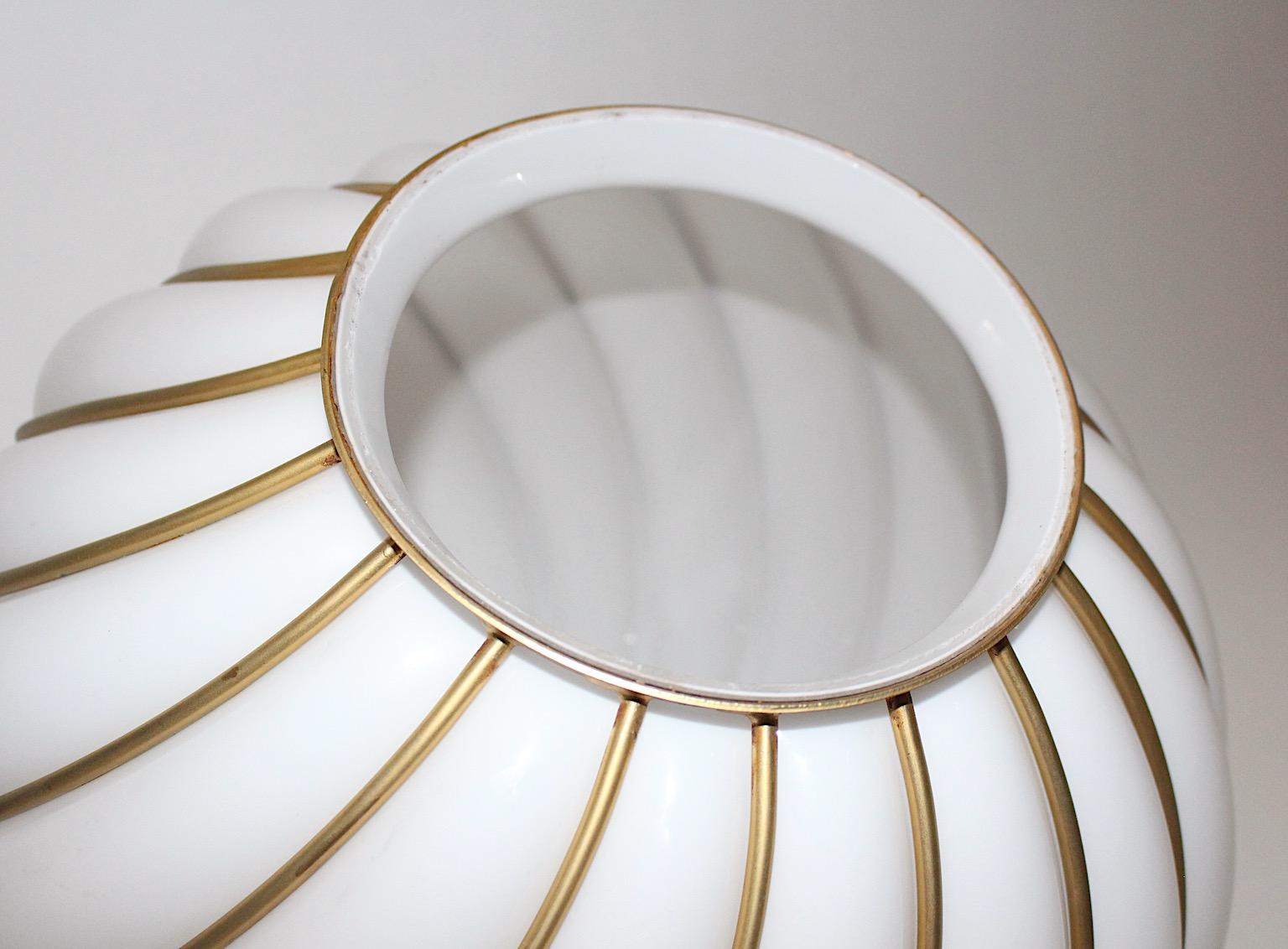 Modernist Vintage White Glass Brass Floor Lamp Table Lamp VeArt Italy 1960s For Sale 3