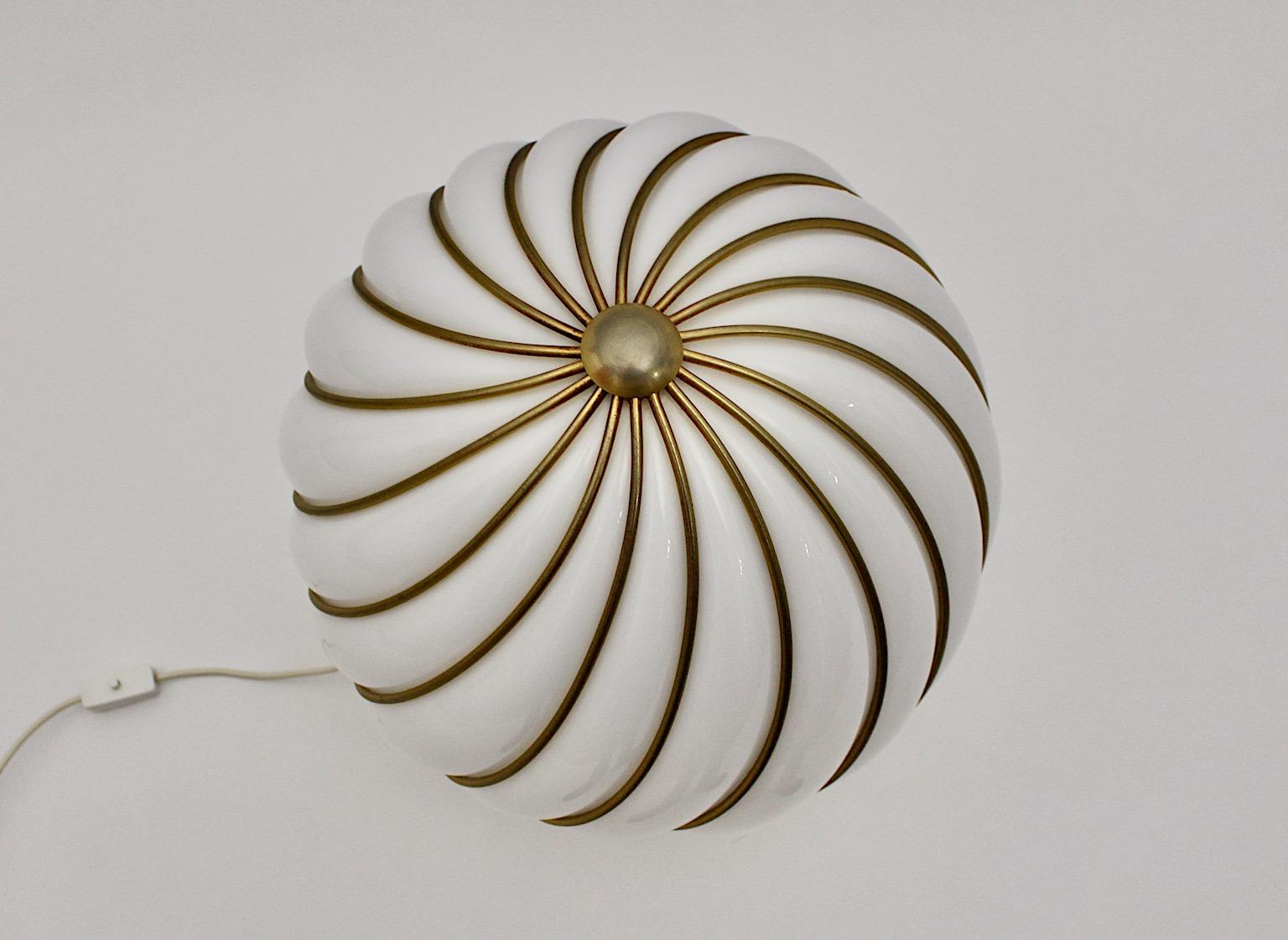 Italian Modernist Vintage White Glass Brass Floor Lamp Table Lamp VeArt Italy 1960s For Sale