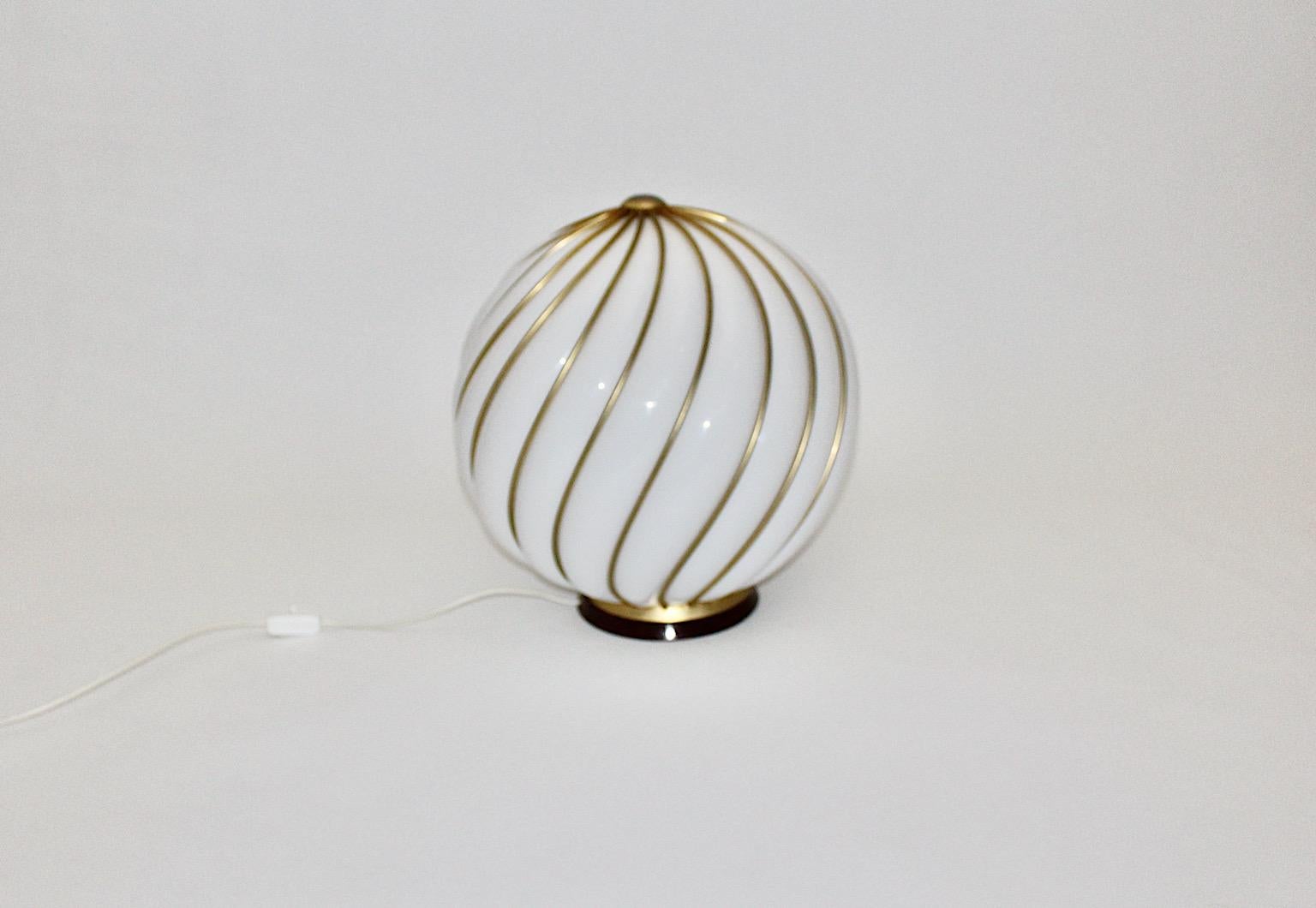 Modernist Vintage White Glass Brass Floor Lamp Table Lamp VeArt Italy 1960s In Good Condition For Sale In Vienna, AT