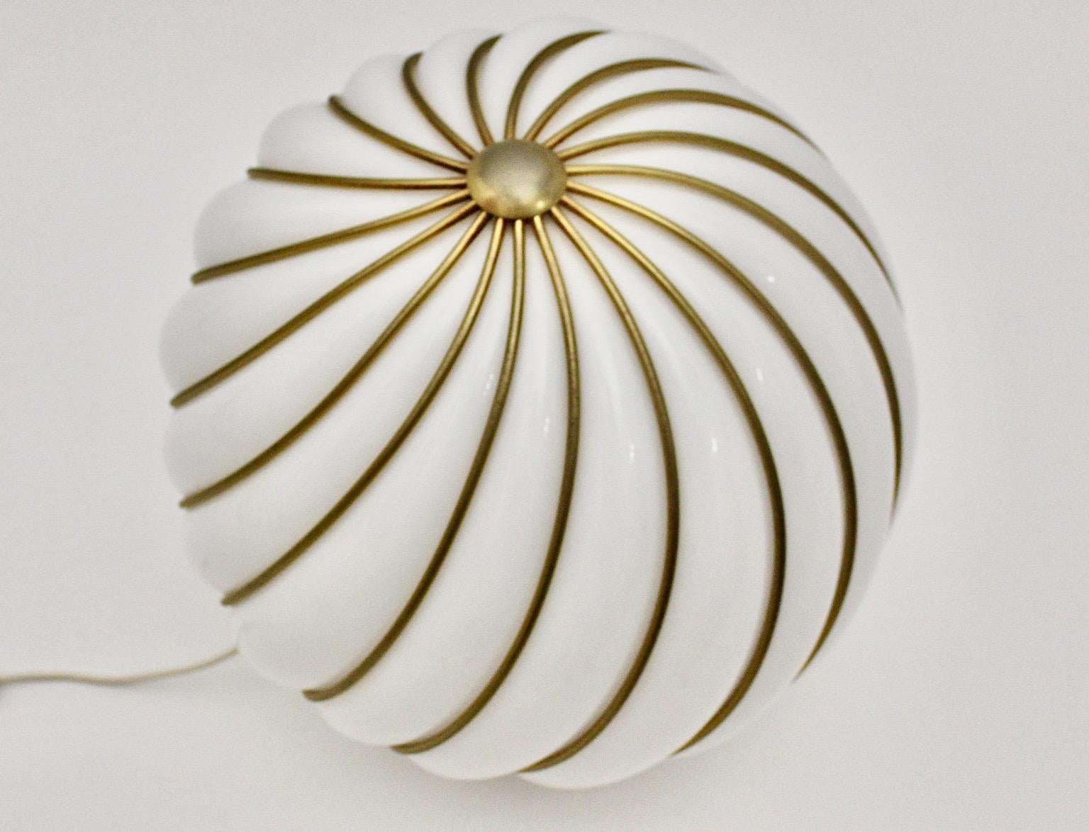 20th Century Modernist Vintage White Glass Brass Floor Lamp Table Lamp VeArt Italy 1960s For Sale