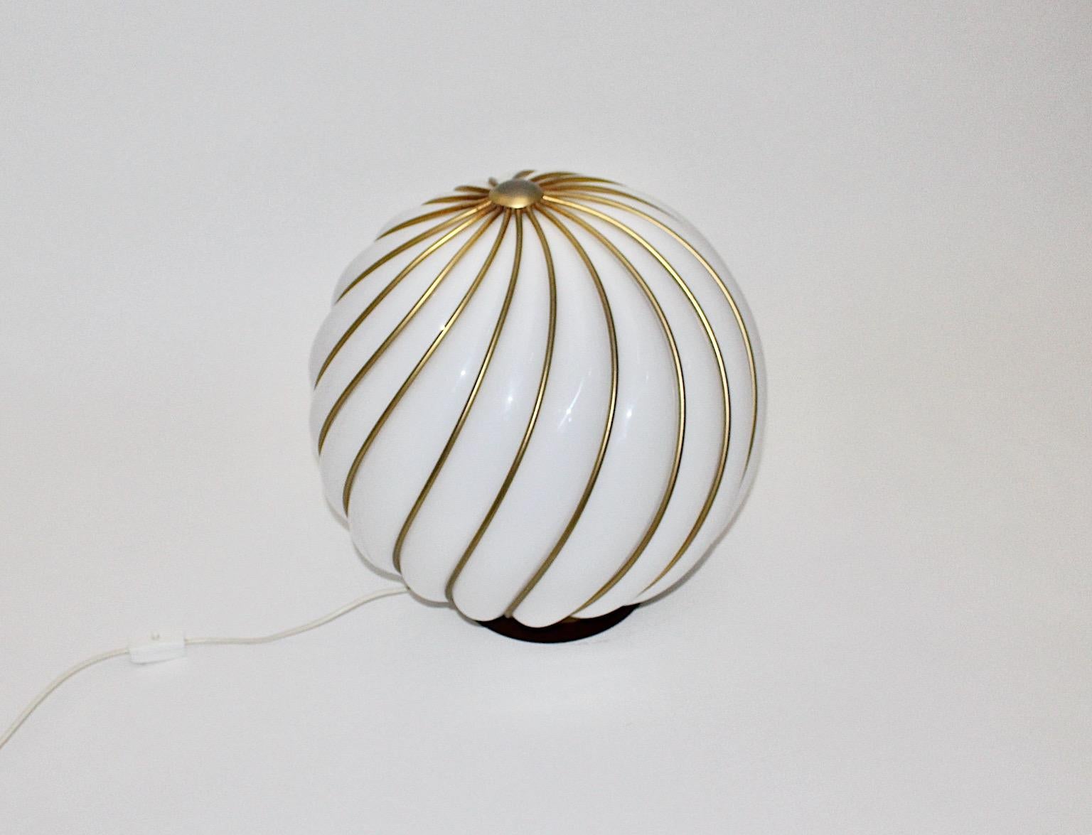 Modernist Vintage White Glass Brass Floor Lamp Table Lamp VeArt Italy 1960s For Sale 1