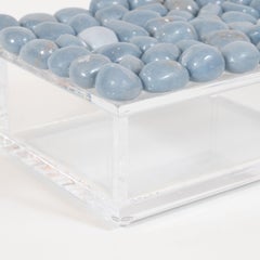 Modernist Volumetric Rectangular Lucite Box with Muted Blue Stone Detailing