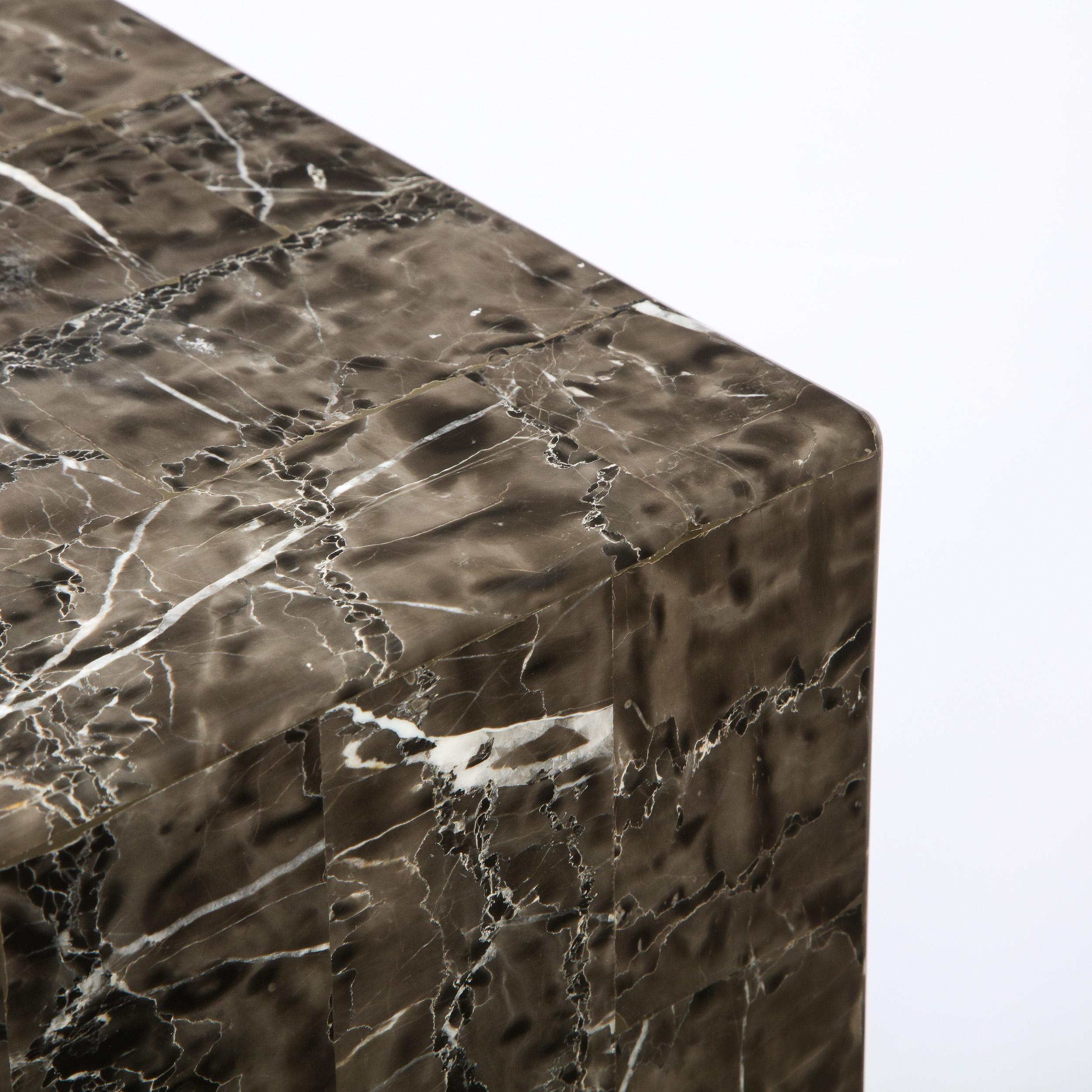 Modernist Volumetric Rectangular Tessellated Marble Pedestal 4
