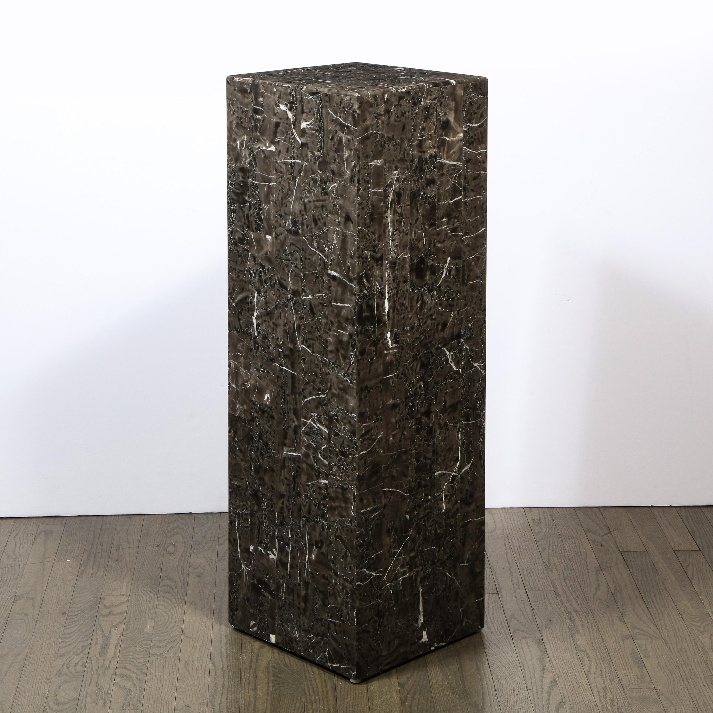 Modernist Volumetric Rectangular Tessellated Marble Pedestal 1