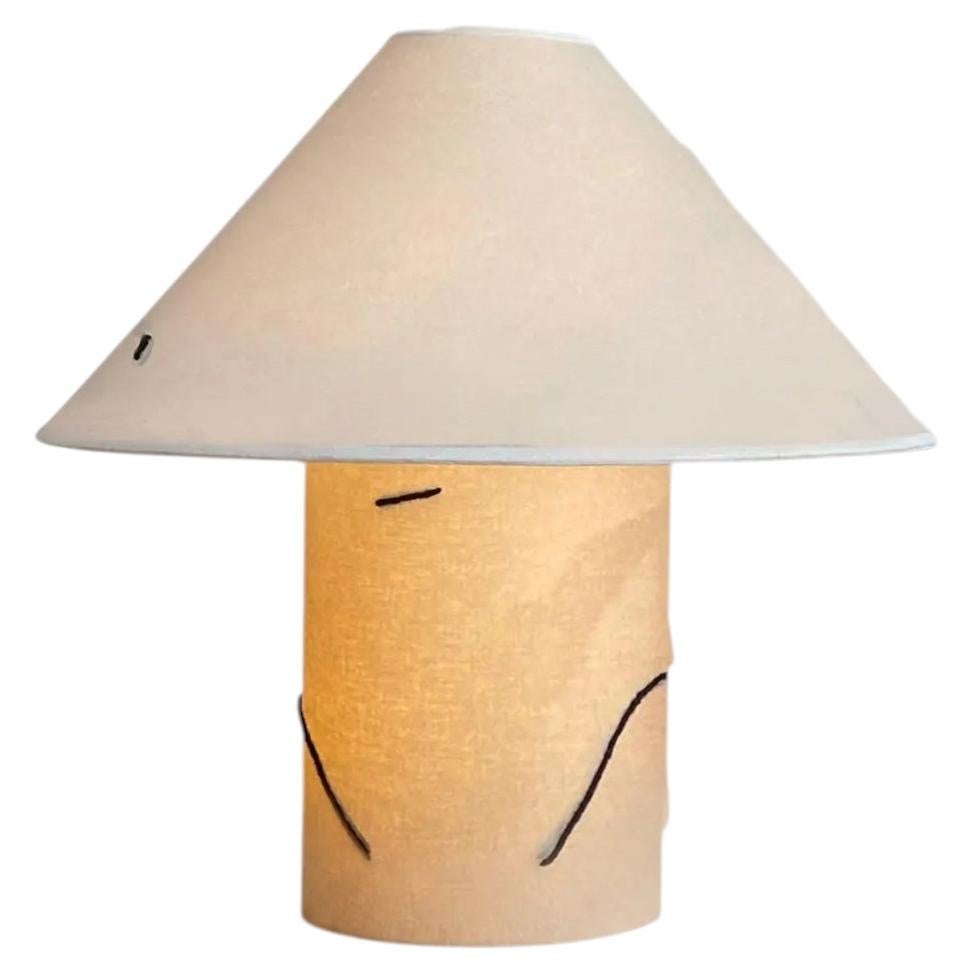 Modernist Wabi-Sabi Fabric Table Lamp with Hand-Stitched Details For Sale