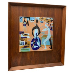 Vintage Modernist Wall Decoration Depicting Fish Market