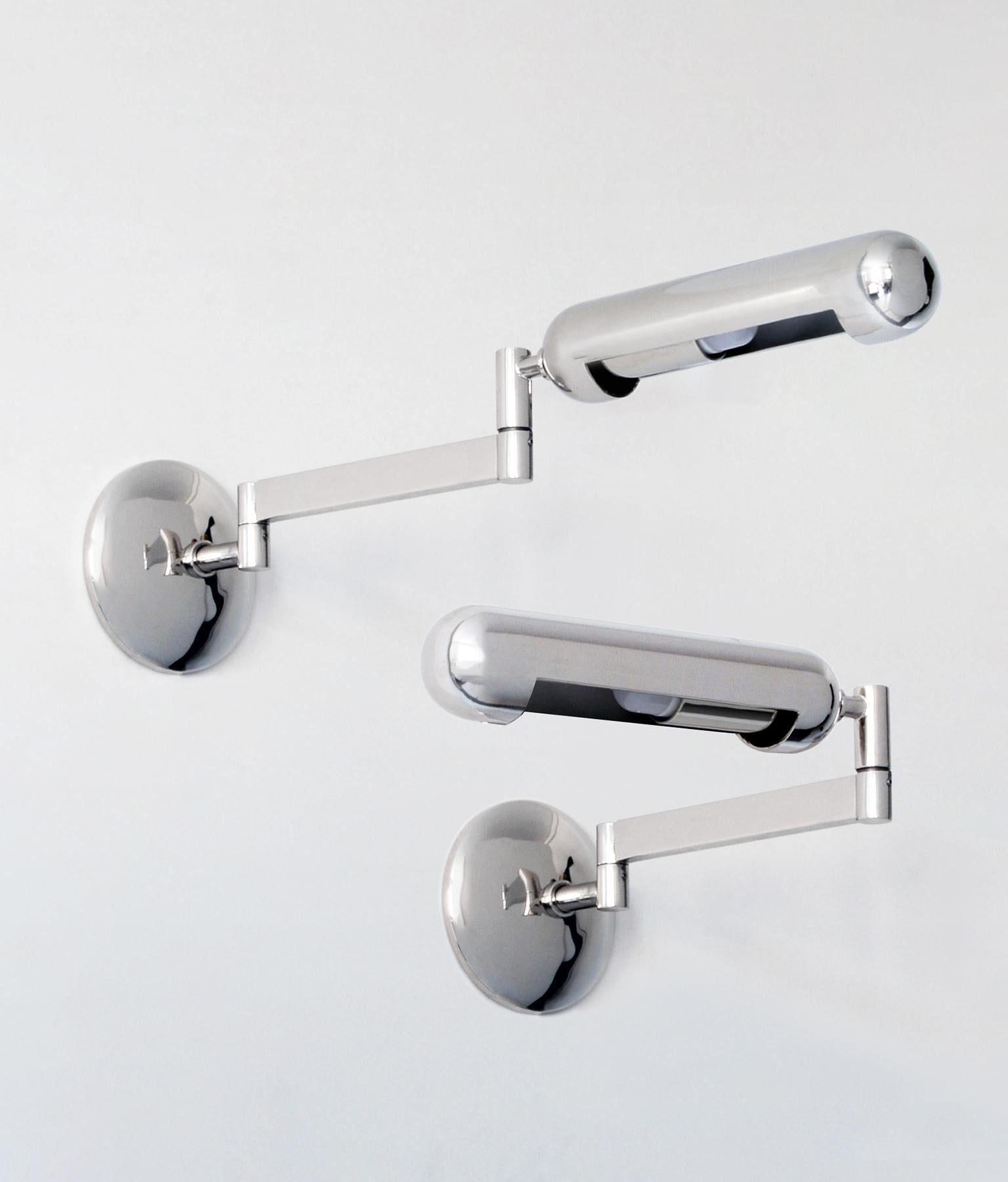 German Modernist Wall Lights With Swivel Arm Made Of Nickel Plated Brass, Customizable For Sale