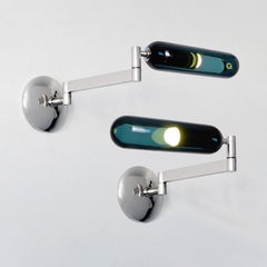 Modernist Wall Lights With Swivel Arm, Nickel Plated Brass, Green Glass, Bespoke