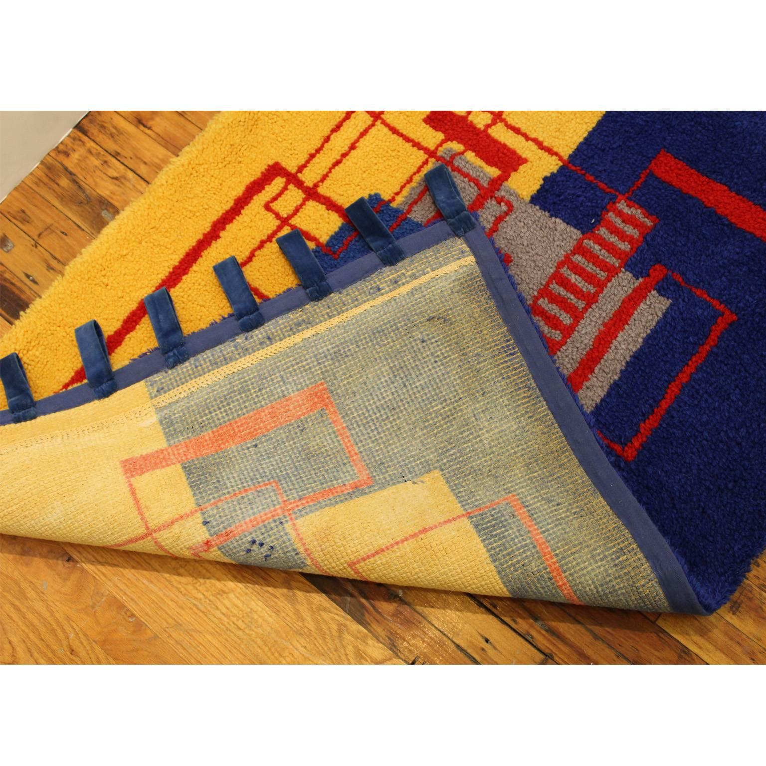 Wool Modernist Wall Rug, Hand-Hooked, after Mallet-Stevens For Sale