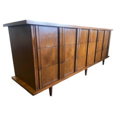 Modernist Walnut 9 Drawer Dresser by American of Martinsville