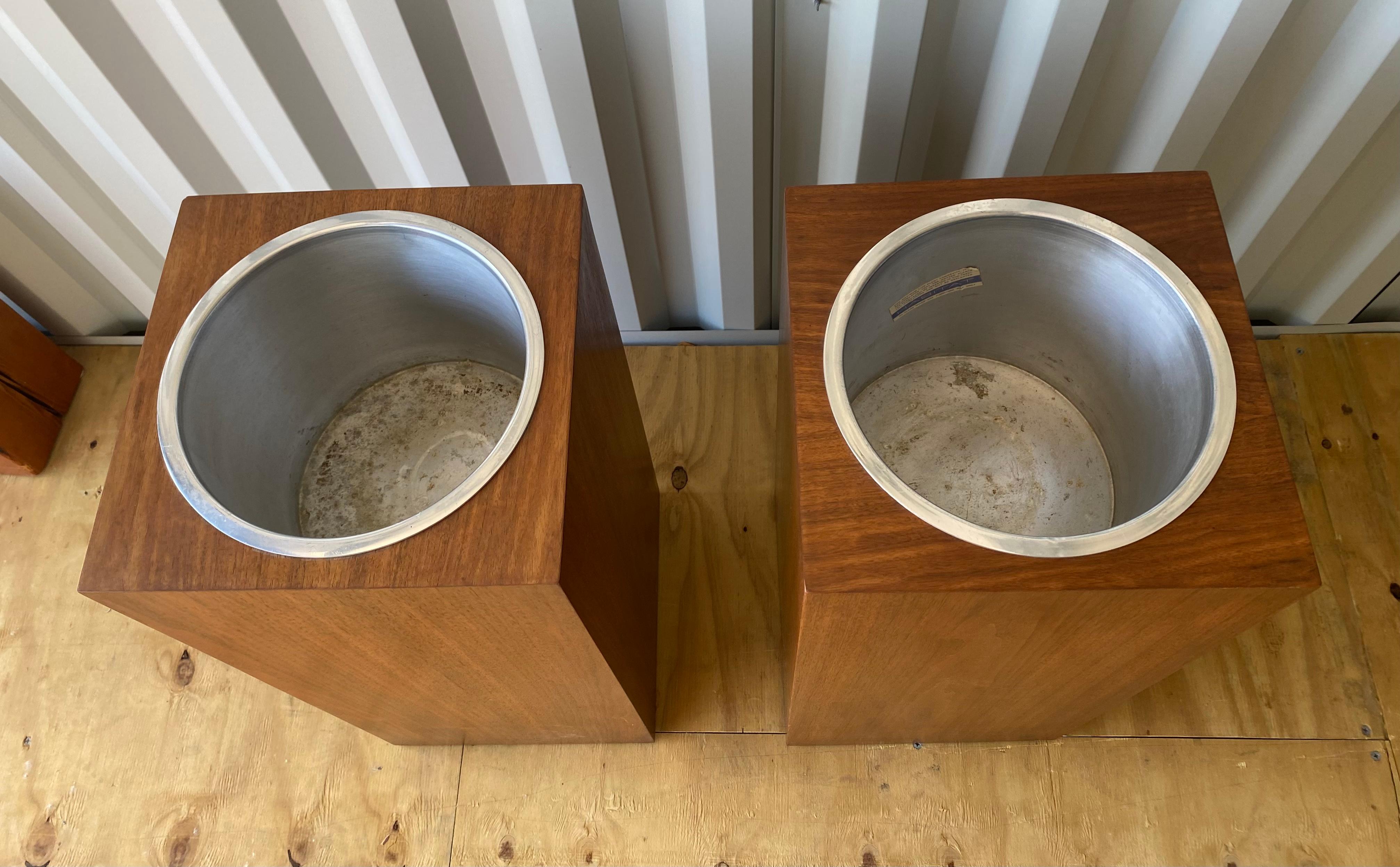 Modernist Walnut and Aluminum Architectural Planters by Habitat International,,, Stunning sleek, simple ,classic design,Fit seamlessly into any modern, contemporary, environment.Priced separately but would be amazing used as a pair.