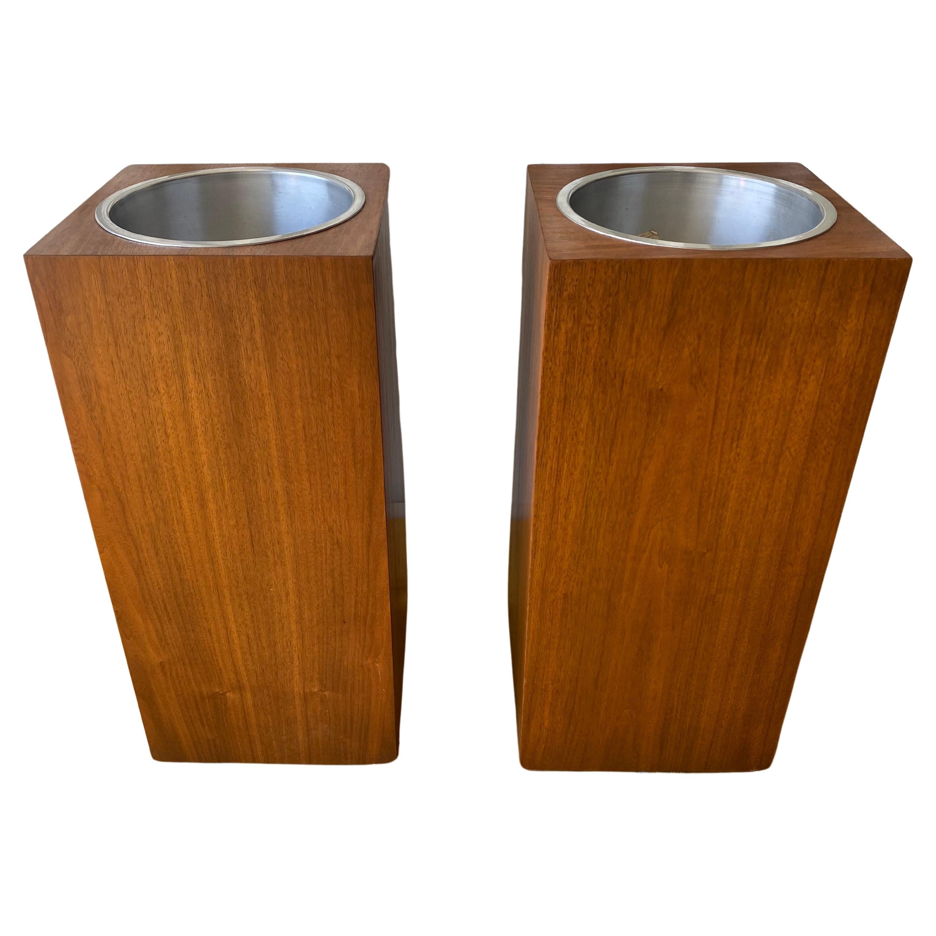 Modernist Walnut and Aluminum Architectural Planters by Habitat International