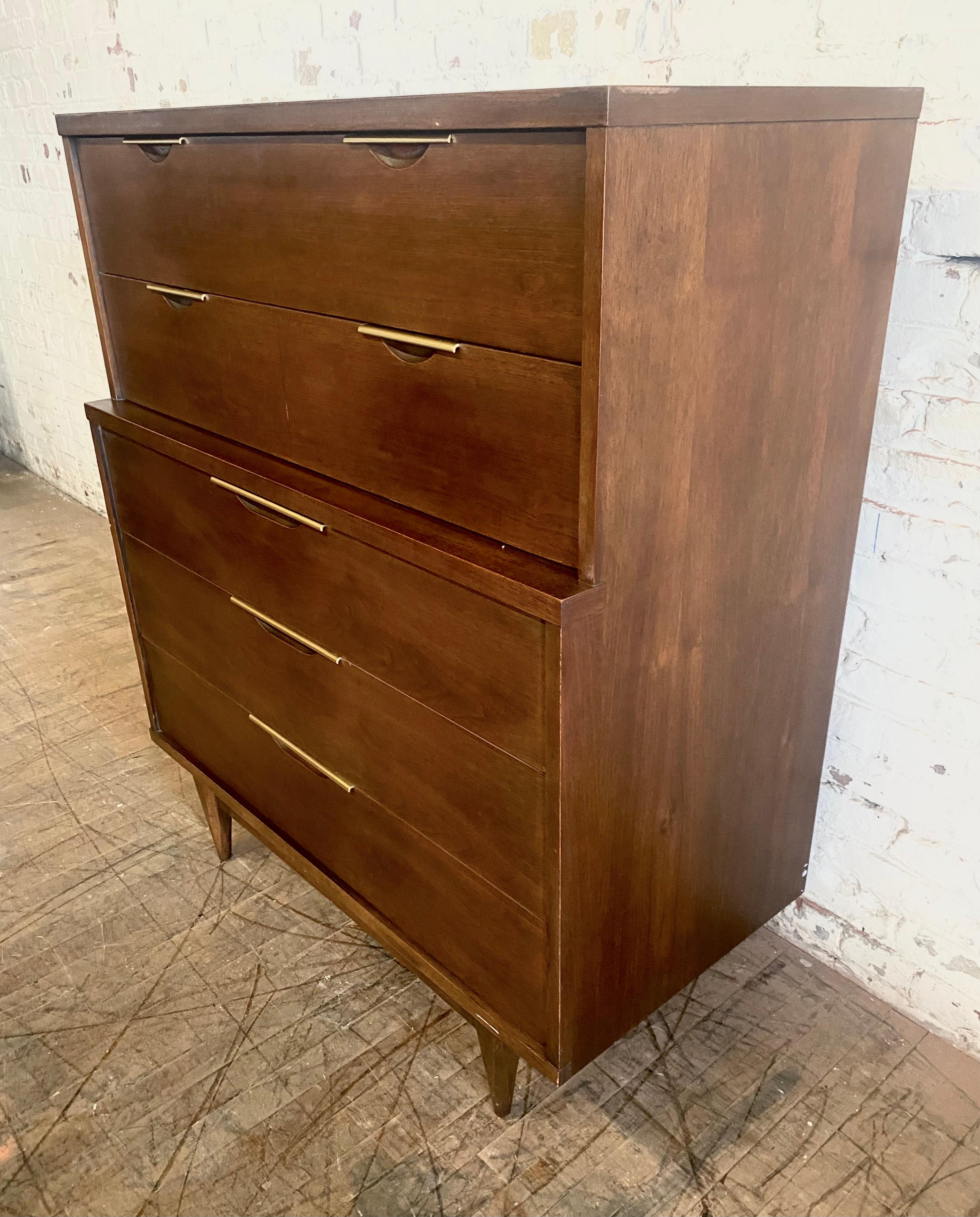 Mid-Century Modern Modernist Walnut and Brass Chest or Drawers by Kent Coffey 